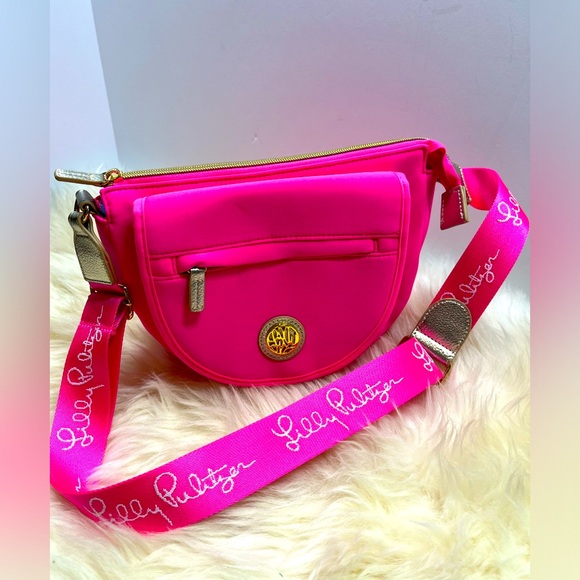Lily Pulitzer Giovanna Neon Pink Ura Neoprene Crossbody Bag Gold-tone Hardware - Picture 1 of 13